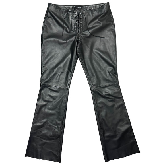 Guess Pants - Y2K Guess Leather Pants, Flare Leg, Lace-Up Corset Waist B85, size 6, EUC